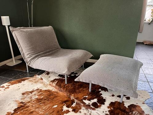 Ligne Roset Calin design fauteuil met ottoman, Huis en Inrichting, Fauteuils, Gebruikt, Metaal, Stof, 75 tot 100 cm, 75 tot 100 cm