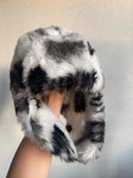 Vintage Y2K winterse gevlekte imitatiebonten piloten muts, Vintage, Vintage, Ophalen of Verzenden, Zo goed als nieuw