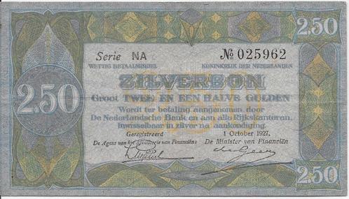 2,5 gulden 1927 'Zilverbon', zeldzame pick 20, Zeer Fraai, Postzegels en Munten, Bankbiljetten | Nederland, Los biljet, 2½ gulden