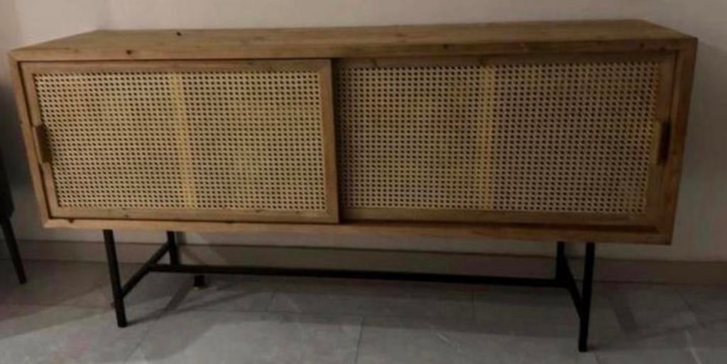Webbing Sumatra dressoir - metalen poten 80x160x42 cm, Huis en Inrichting, Kasten | Dressoirs, 150 tot 200 cm, Ophalen of Verzenden