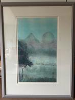 Prachtige Japans geïnspireerde monodruk/schilderij, Antiek en Kunst, Ophalen of Verzenden