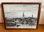 Oude Prent met Stadsgezicht Groningen in Houten Lijst, Antiek en Kunst, Kunst | Etsen en Gravures, Ophalen