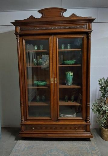 Vintage antieke XXL servieskast - vitrinekast - boekenkast beschikbaar voor biedingen