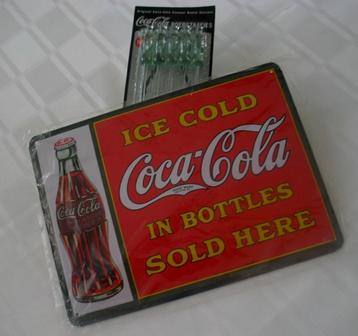 Coca cola reclame bord Ice cold + Coca Cola Bottle stirrers beschikbaar voor biedingen