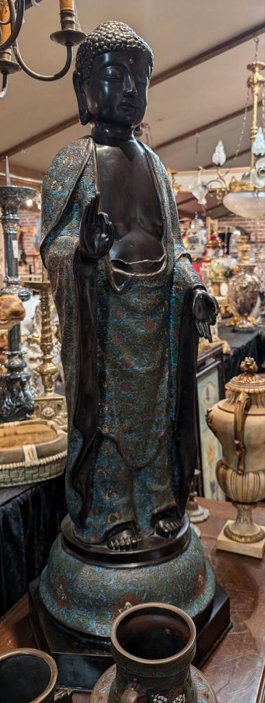 Groot antiek bronzen cloisonne boeddhabeeld 120 cm. €2150, Antiek en Kunst, Kunst | Niet-Westerse kunst, Ophalen