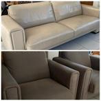 Verlaagd in prijs! Keurig bankstel leer en stof, Ophalen, Gebruikt, 75 tot 100 cm