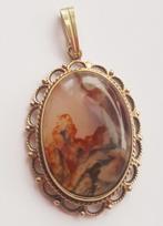 Prachtige vintage gouden hanger met mosagaat 14 karaats, Verzenden, Zo goed als nieuw, Goud, Goud