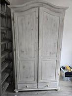 Brocante grenen linnenkast met kuif, Ophalen, 100 tot 150 cm, Zo goed als nieuw, Met hangruimte