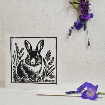 Dubbele kaart met envelop handgemaakt linosnede 15x15 cm beschikbaar voor biedingen