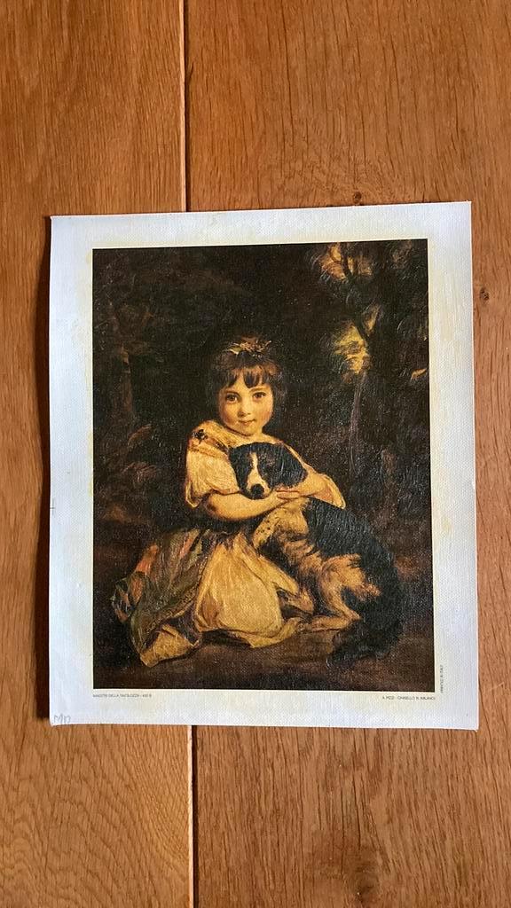 Oleografie Meisje met hond, Antiek en Kunst, Kunst | Schilderijen | Klassiek, Ophalen of Verzenden