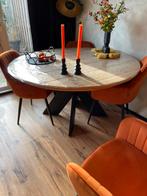 Grote ronde eettafel met zwarte kruispoot, Huis en Inrichting, Tafels | Eettafels, Gebruikt, 100 tot 150 cm, 150 tot 200 cm, Rond