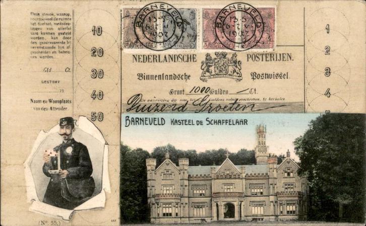 Barneveld Kasteel Luxe Postwissel-ansichtkaart st 1907, Verzamelen, Ansichtkaarten | Nederland, Gelopen, Gelderland, Voor 1920