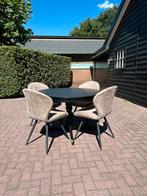 Uitschuifbare ronde eettafel met 4 stoelen, Huis en Inrichting, Tafels | Eettafels, Ophalen, Gebruikt, 100 tot 150 cm, Rond