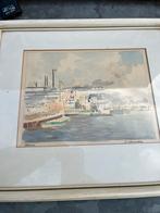 Aquarel Haven van Jan Westenhof, Antiek en Kunst, Kunst | Schilderijen | Klassiek, Ophalen