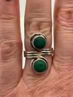 B740 Prachtige zilveren malachiet ring maat 17,5, Sieraden, Tassen en Uiterlijk, Ringen, Ophalen of Verzenden, X, Met edelsteen