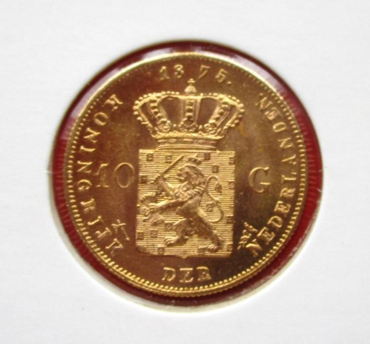 Koning Willem III  gouden tientje 1875, Postzegels en Munten, Munten | Nederland, Losse munt, 10 gulden, Koning Willem III, Goud
