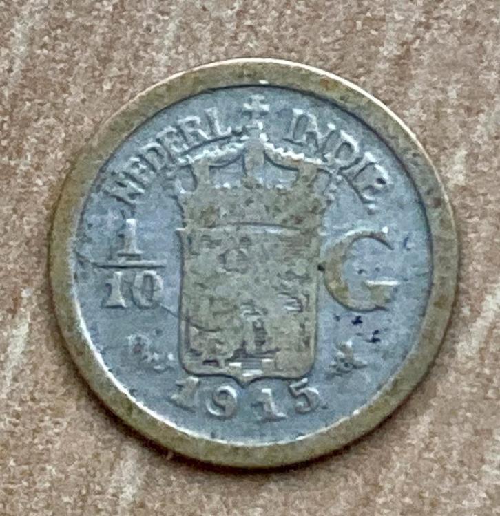 1/10 Gulden  / Dubbeltje Nederlands Indië  1915, Postzegels en Munten, Munten | Nederland, Losse munt, 10 cent, Koningin Wilhelmina
