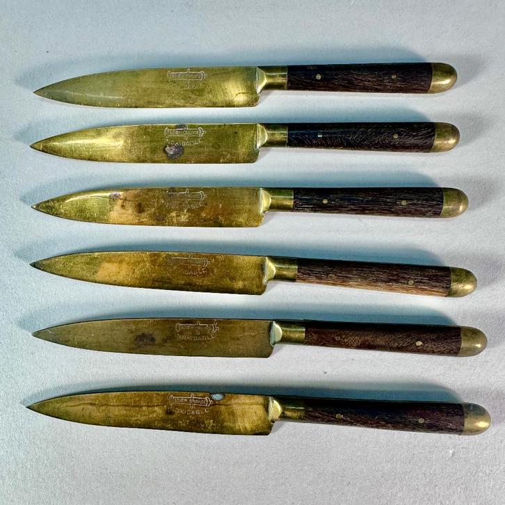 6x 19e eeuwse Acier Bronce fruitmessen, Antiek en Kunst, Antiek | Bestek, Ophalen of Verzenden