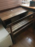 Oude schoolbank met porseleinen inktpotjes, Antiek en Kunst, Ophalen