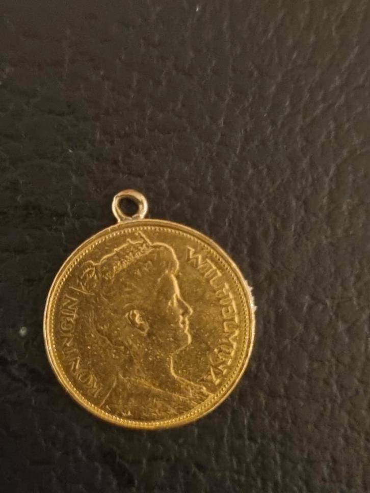Gouden Wilhelmina 5 Gulden 1912 hanger, Postzegels en Munten, Munten | Nederland, Losse munt, 5 gulden, Koningin Wilhelmina, Goud