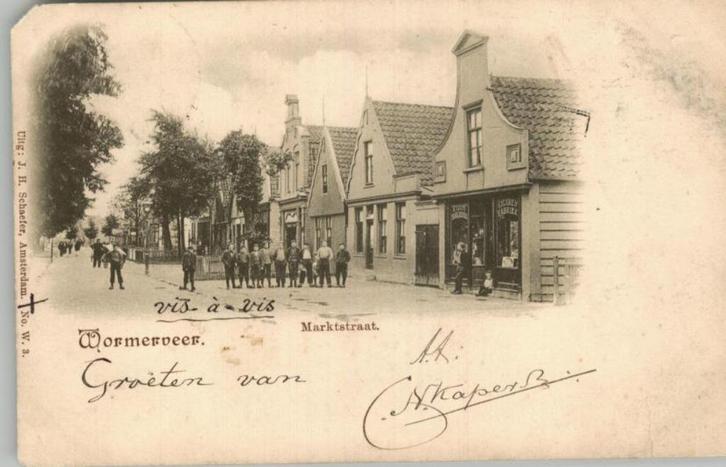 Wormerveer Marktstraat Schaefer W. 3, Verzamelen, Ansichtkaarten | Nederland, Gelopen, Noord-Holland, Voor 1920, Verzenden