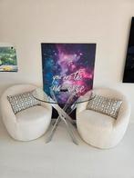 Glazen ronde eettafel, , zilver poten., Huis en Inrichting, Tafels | Eettafels, Ophalen, Rond, 50 tot 100 cm, 50 tot 100 cm