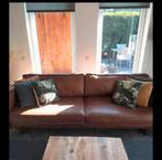 Cognac leren bank met hocker, Gebruikt, Overige maten, Ophalen of Verzenden, 200 tot 250 cm