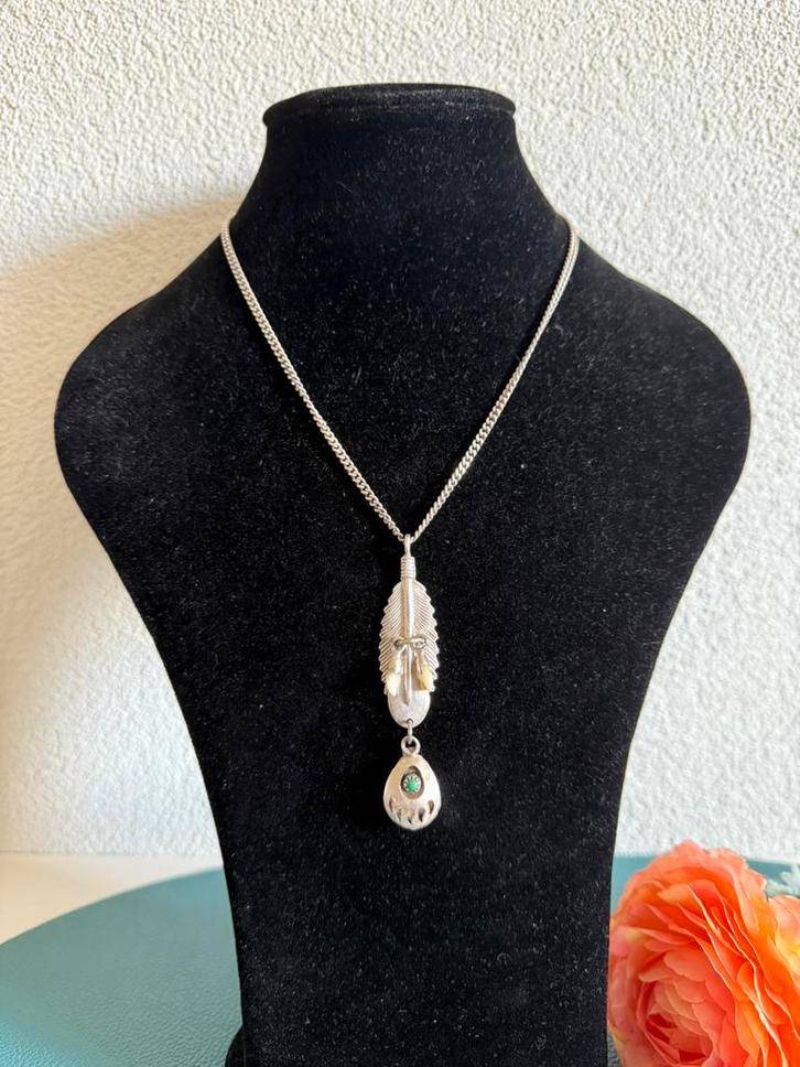 Y002/Vintage Zilveren NAVAJO Berenklauw ketting met tanden, Sieraden, Tassen en Uiterlijk, Kettingen, Gebruikt, Zilver, Zilver