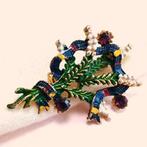 Vintage broche Schotse heide lint emaille strass jaren '50, Overige materialen, 4 tot 7 cm, Verzenden, Zo goed als nieuw