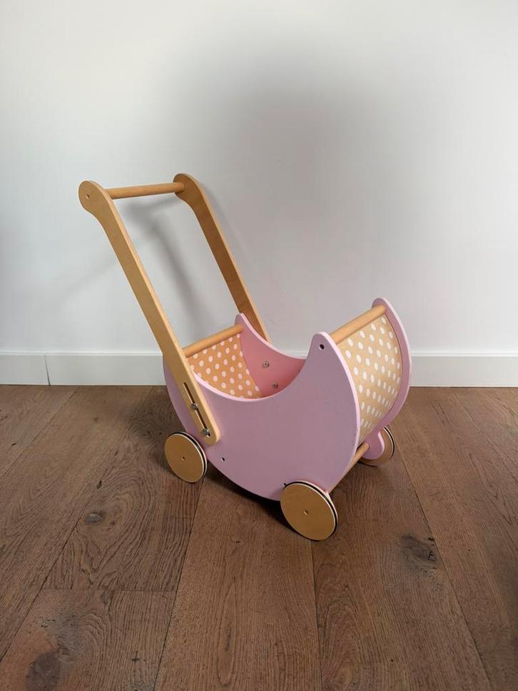Houten poppenwagen loopwagen kinderwagen Hema, Kinderen en Baby's, Speelgoed | Poppen, Zo goed als nieuw, Babypop, Ophalen of Verzenden