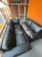 Zwarte lederen hoekbank - Gebruikt, Huis en Inrichting, Banken | Bankstellen, Ophalen, Gebruikt, Hoekbank, 200 tot 250 cm