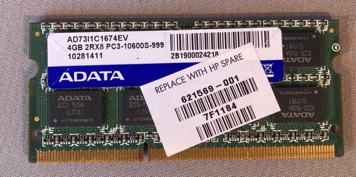 Geheugen laptop - 4GB DDR3 (PC3-10600S, 1333MHz), Computers en Software, RAM geheugen, Gebruikt, Laptop, 4 GB, DDR3, Ophalen of Verzenden
