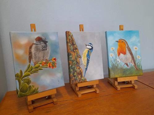 Partij nr 3 vogelschilderij mus roodborstje etc - eigen werk, Antiek en Kunst, Kunst | Schilderijen | Modern, Ophalen of Verzenden