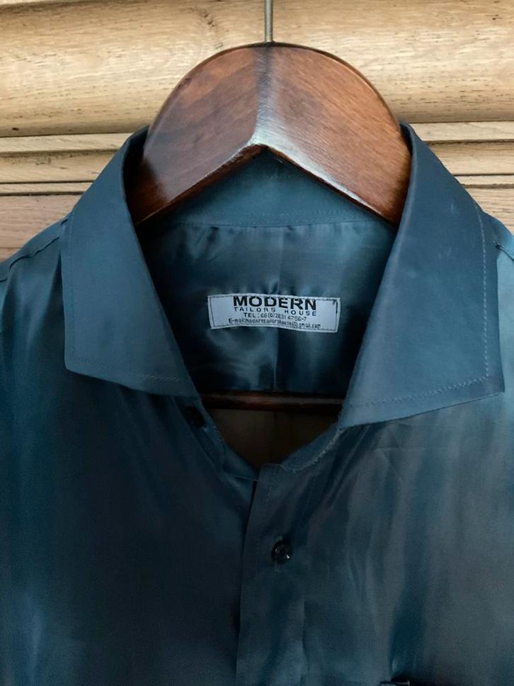 Modern Tailor, Zijden Overhemd Petrol Blauw - Maat L, Kleding | Heren, Overhemden, Zo goed als nieuw, Halswijdte 41/42 (L), Blauw
