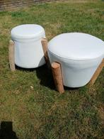 2x poef/krukje Blue Nature, Huis en Inrichting, Banken | Voetenbanken en Poefen, Ophalen, Minder dan 50 cm, Rond, Zo goed als nieuw