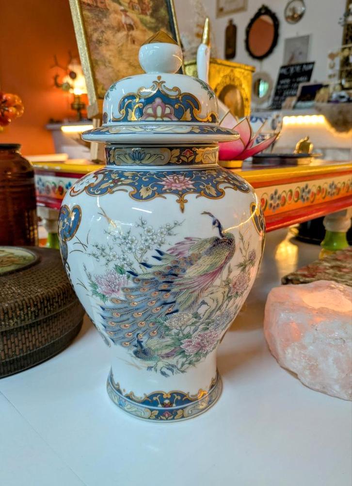 Vaga dekselvaas pauw, Antiek en Kunst, Antiek | Vazen, Ophalen of Verzenden