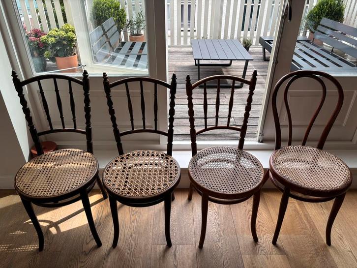 Vintage thonet stoelen, Huis en Inrichting, Stoelen, Gebruikt, Vier, Hout, Bruin, Ophalen
