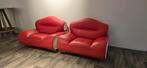 Rode lederen bank en fauteuils - Uniek design!, Ophalen, Gebruikt, 150 tot 200 cm, Tweepersoons