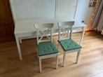EKEDALEN tafel met 2 IGOLF stoelen incl. stoelkussens, Ophalen, 100 tot 150 cm, Grenenhout, 50 tot 100 cm