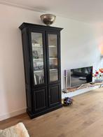 Zwarte vitrinekast met glasdeuren – 35x90x215 cm, Ophalen, Met deur(en), 50 tot 100 cm, Zo goed als nieuw