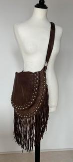 Zara stoere bruinleren tas met stuts en franje, Ophalen of Verzenden, Gebruikt, Bruin, Leer