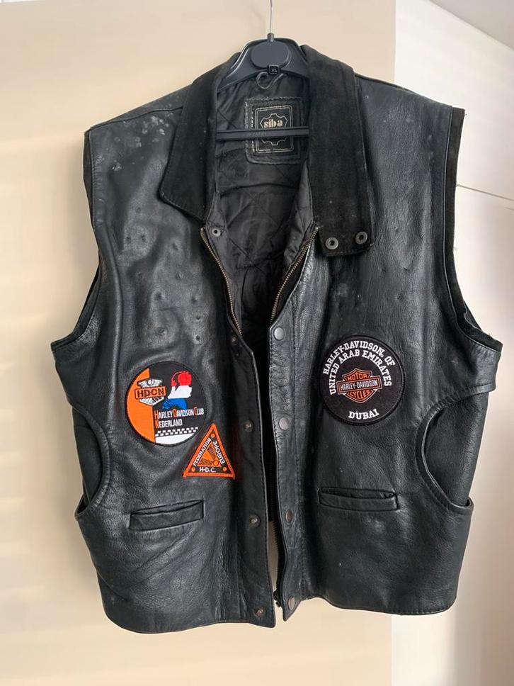 Zwart lederen HD Vest, Motoren, Kleding | Motorhelmen, Heren, Overige typen, XL, Overige merken, Tweedehands, Ophalen