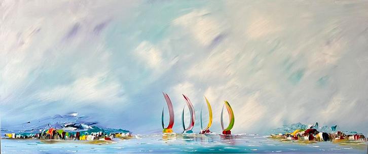 Gena - Fantasie Sailing- Handgeschilderd- Uniek, Antiek en Kunst, Kunst | Schilderijen | Abstract, Ophalen of Verzenden