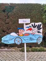 Geboorteborden Geboortebord baby in blauwe sportauto., Ophalen, Nieuw, Geboortebord