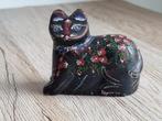 Mooie Vintage Houten Kat Poes Bloemen Handpainted Thailand, Verzenden, Gebruikt, Dier
