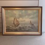 Hollandse zeilboten op woelige zee, olieverf op doek,  gesig, Ophalen of Verzenden