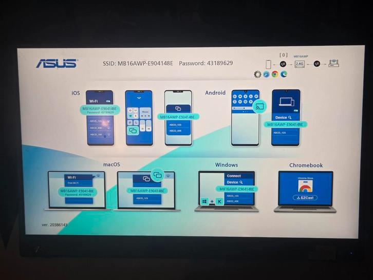 Portable Monitor Asus Zenscreen MB16AWP 15.6", Computers en Software, Monitoren, Zo goed als nieuw, 60 Hz of minder, HDMI, USB-C