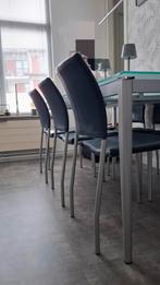 6 lederen Hulshoff eetkamerstoelen, Ophalen, Gebruikt, Blauw, Leer