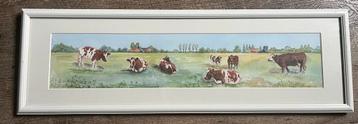 Aquarel Schilderij Koeien van Ans van Rooijen Ingelijst beschikbaar voor biedingen