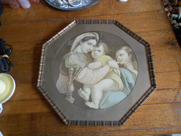 Prachtig brocant oude prent maria met kind en johannes, Antiek en Kunst, Antiek | Religie, Ophalen